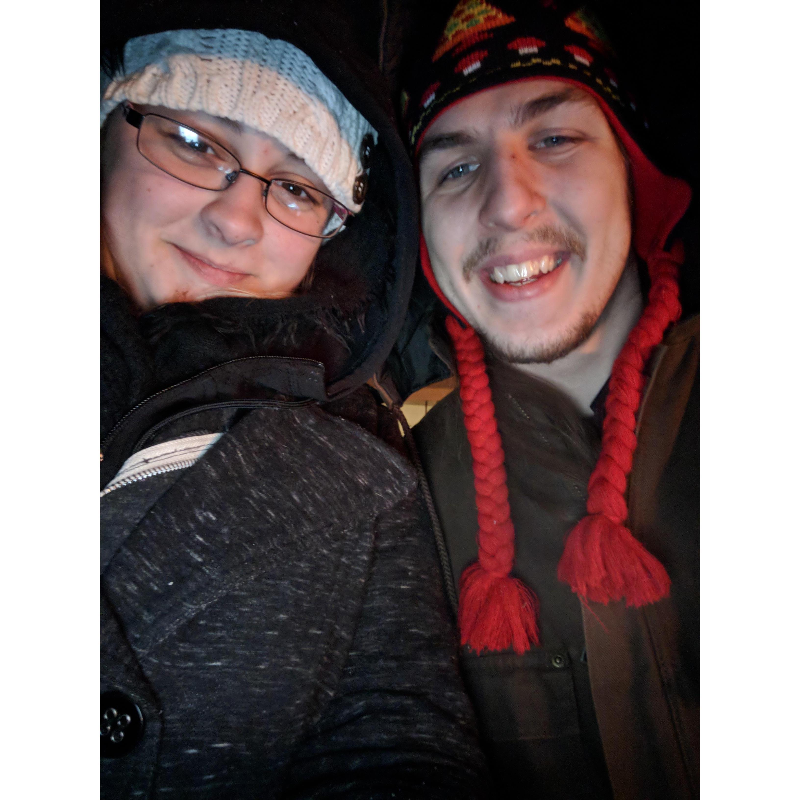 Braving the cold together for New Year's.