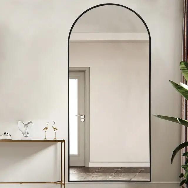 Dovelina Modern Metal Frame Full Length Mirror Arch Floor Standing Mirror Large Wall Mirror leaning mirror - 71"x32",Black