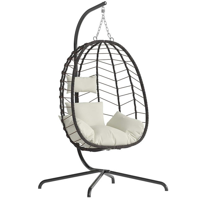 Egg Chair with Stand, Patio Wicker Bifanuo Hanging Chair, Hammock Swing Chair, 350LBS Capacity for Bedroom, Balcony, Garden(BR-BE)