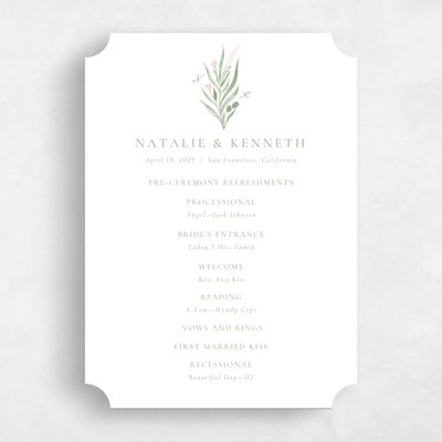 White Ticket Wedding Program - Arden