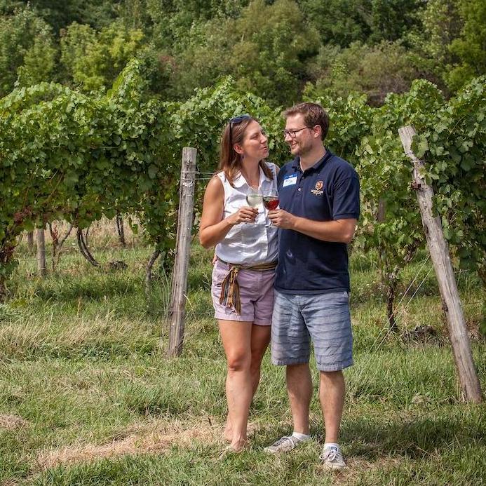 Not our first glasses of wine in the vineyards together.