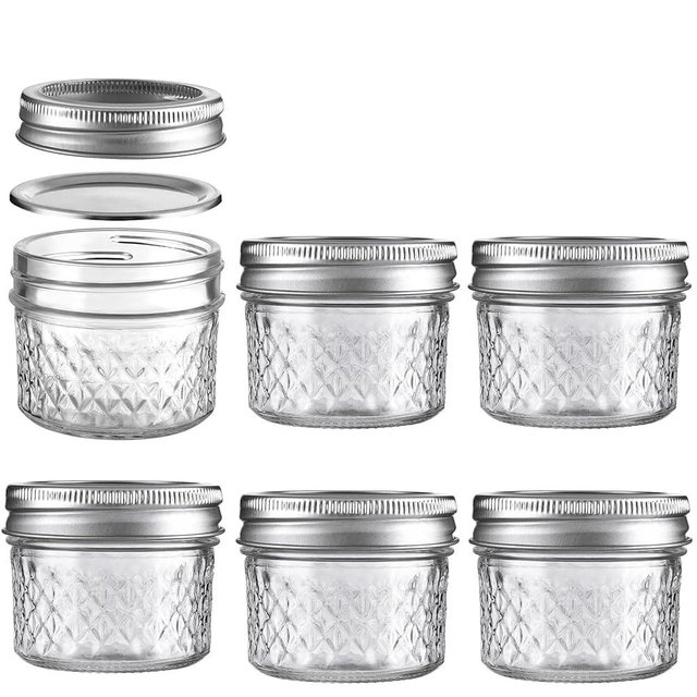 BOMEX Mason Jars Airtight Lids Glass Canning Jars 3.4oz/100ml Regular Lids Spice Jars Honey Jars for Yogurt,Jam,Spice,Overnight Oats Canning, Preserving,Decorations,Jelly,Dessert,6 Pack (3.4 oz)