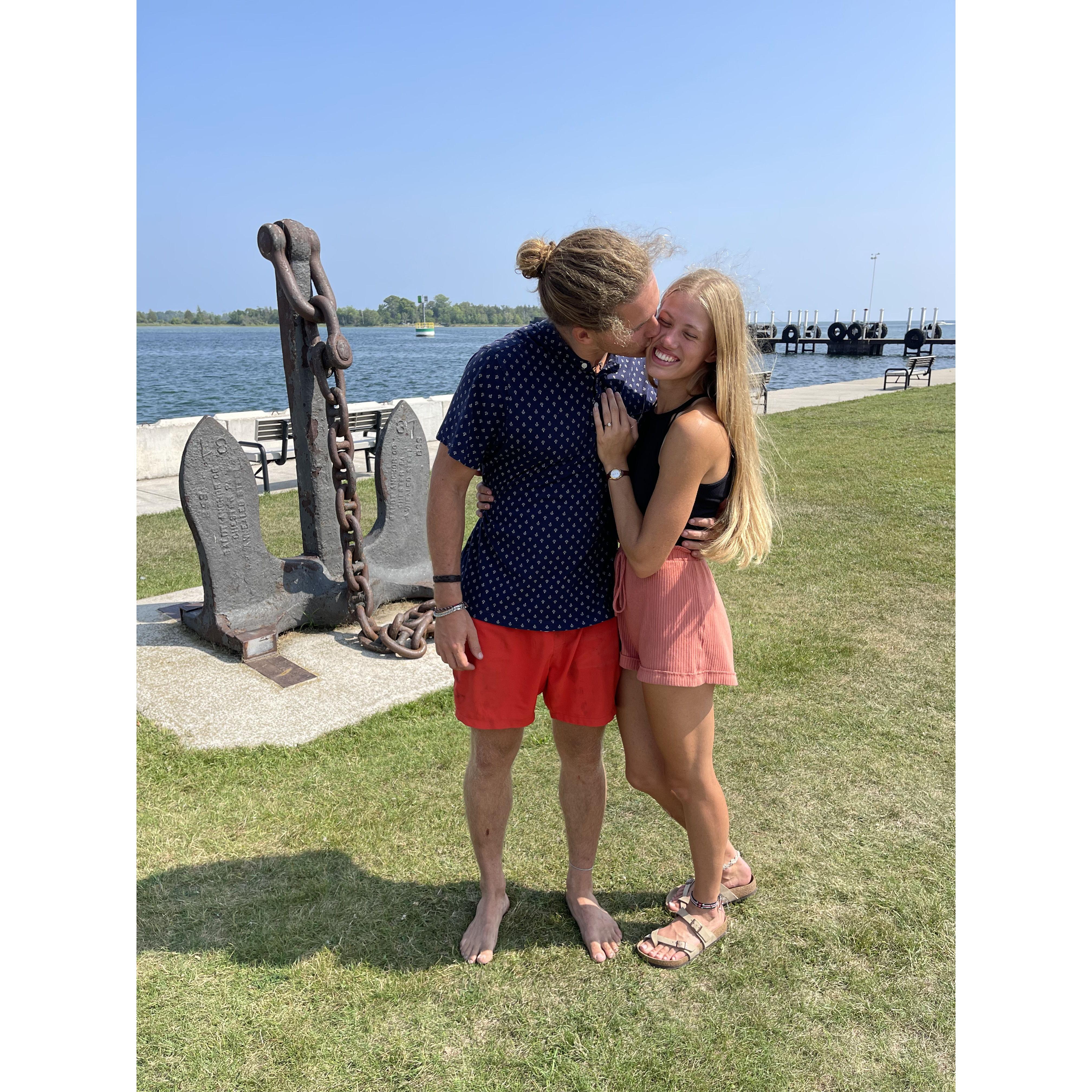 The day we got engaged! We were on Washington Island and my parents were coming on the ferry, so we surprised them at the docks with the news.