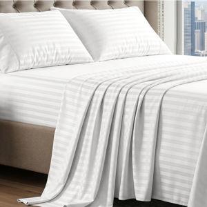LANE LINEN 100% Egyptian Cotton Queen Sheets Set - Damask Bed Sheets 4 Piece for Size Deep Pocket 16" Fully Elasticized White