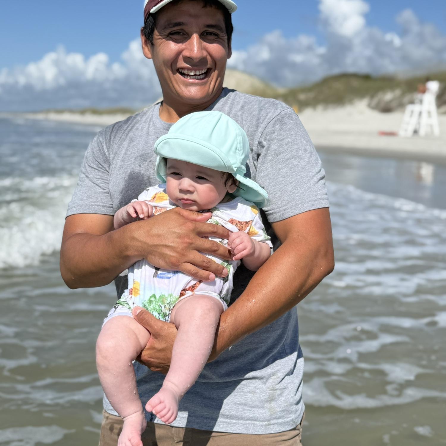 After walking a mile, we finally made it the ocean at Bear Island. Summer in the South is no joke.