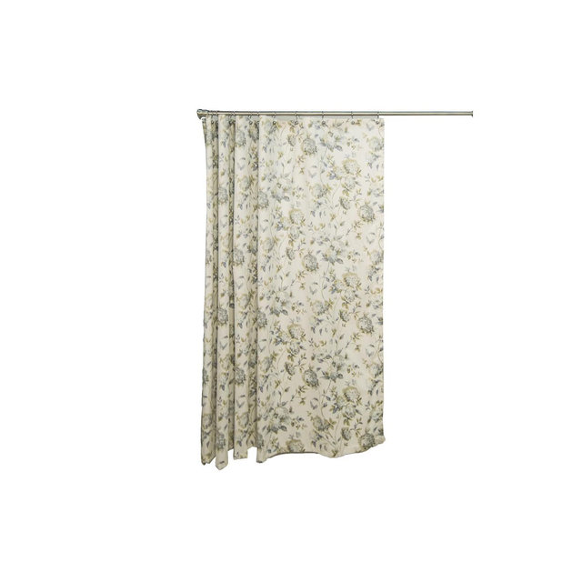 Ellis Curtain Abigail Classic Floral Design Button Holes Shower Curtain 72" x 72" Porcelain