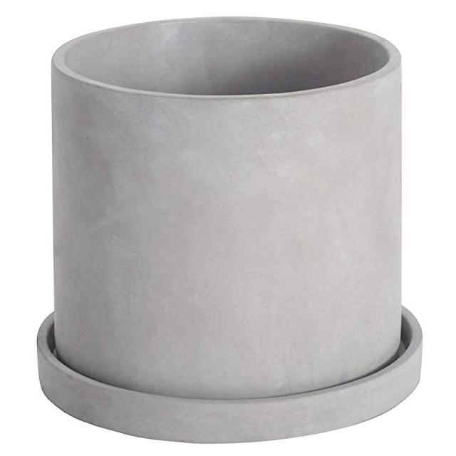 Ekirlin 9 inch Flower Plant Pot Indoor - Grey Cement Garden Planter Concrete Planter with Drain Hole Saucer, Modern Succulents Containers for Home Decor, Office & Outdoor