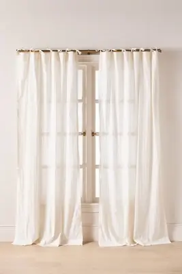 Cotton Dobby Striped Sheer Tie-Top Curtain