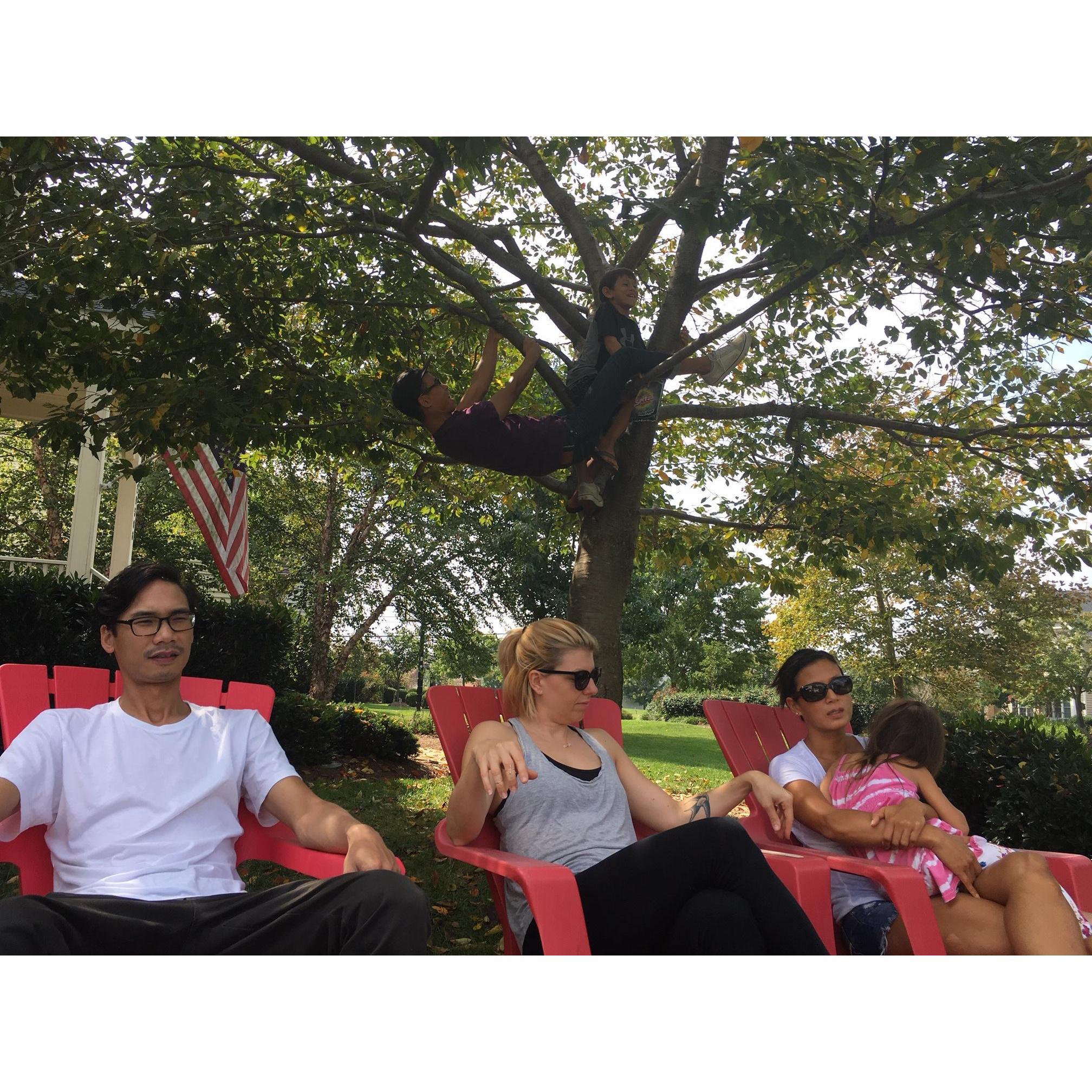 Joe and Ethan in a tree.
Henry, Claire, Cindy, & Jenna.