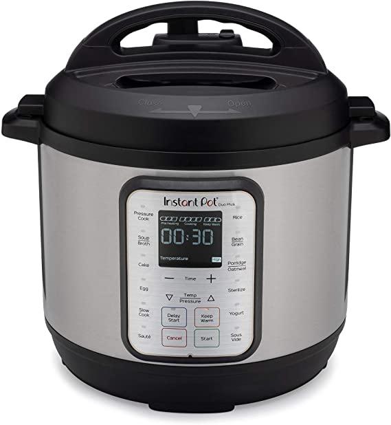 Instant Pot Duo Plus 8L Electric Pressure Cooker. 15 Smart Programs, Pressure Cooker, Rice Cooker, Slow Cooker, Steamer, Sauté Pan, Sous Vide, Soup/Broth, Bean/Grain, Meat/Stew, Cake Maker