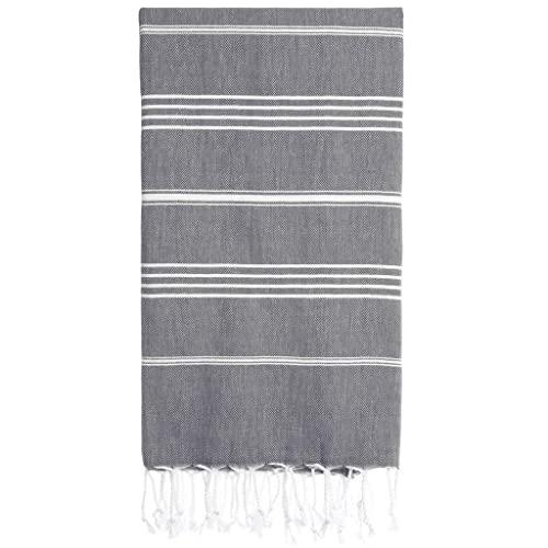 Havluland 100% Turkish Cotton Bath Beach Hammam Towel Peshtemal Throw Foua Blanket Set (Gray)