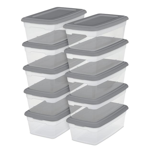 Sterilite Set of (10) 6 Qt. Storage Boxes Plastic, Titanium