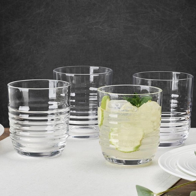 Mikasa Ciara Set of 4 Double Old Fashion Whiskey Rocks Short Beverage Glasses, 14 Ounce