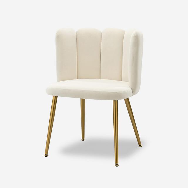 Barbara Velvet Vanity Stool for Makeup Room, Moden Accent Side Chairs for Living Room with Golden Metal Legs | Artful Living Design-Ivory
