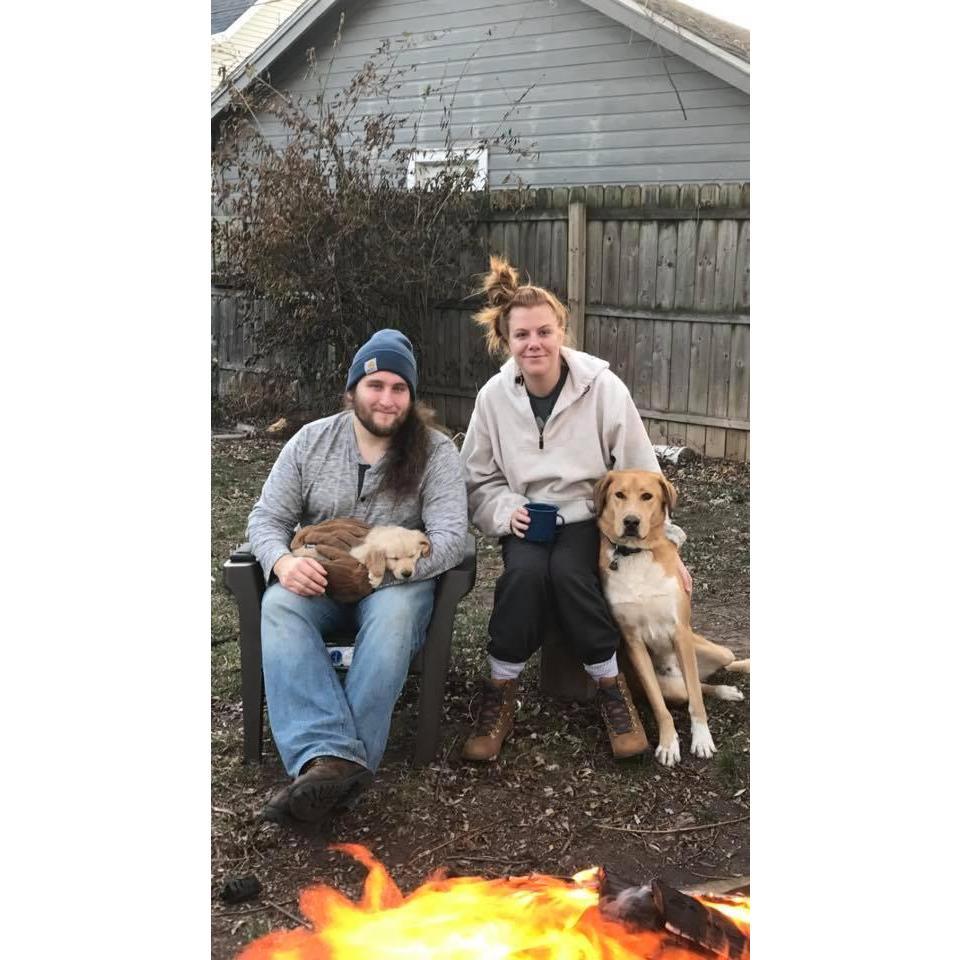One of our favorite places to be; sitting around a camp fire with the dogs at Andrea's parents' house.