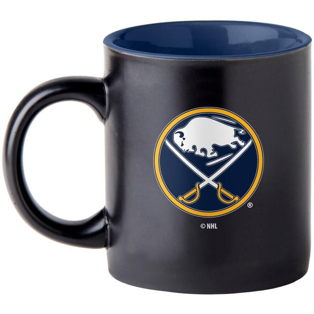 Boelter Brands Two Toned Matte Black Coffee Mug, NHL Team Logo with Inner Team Color (Buffalo Sabres)