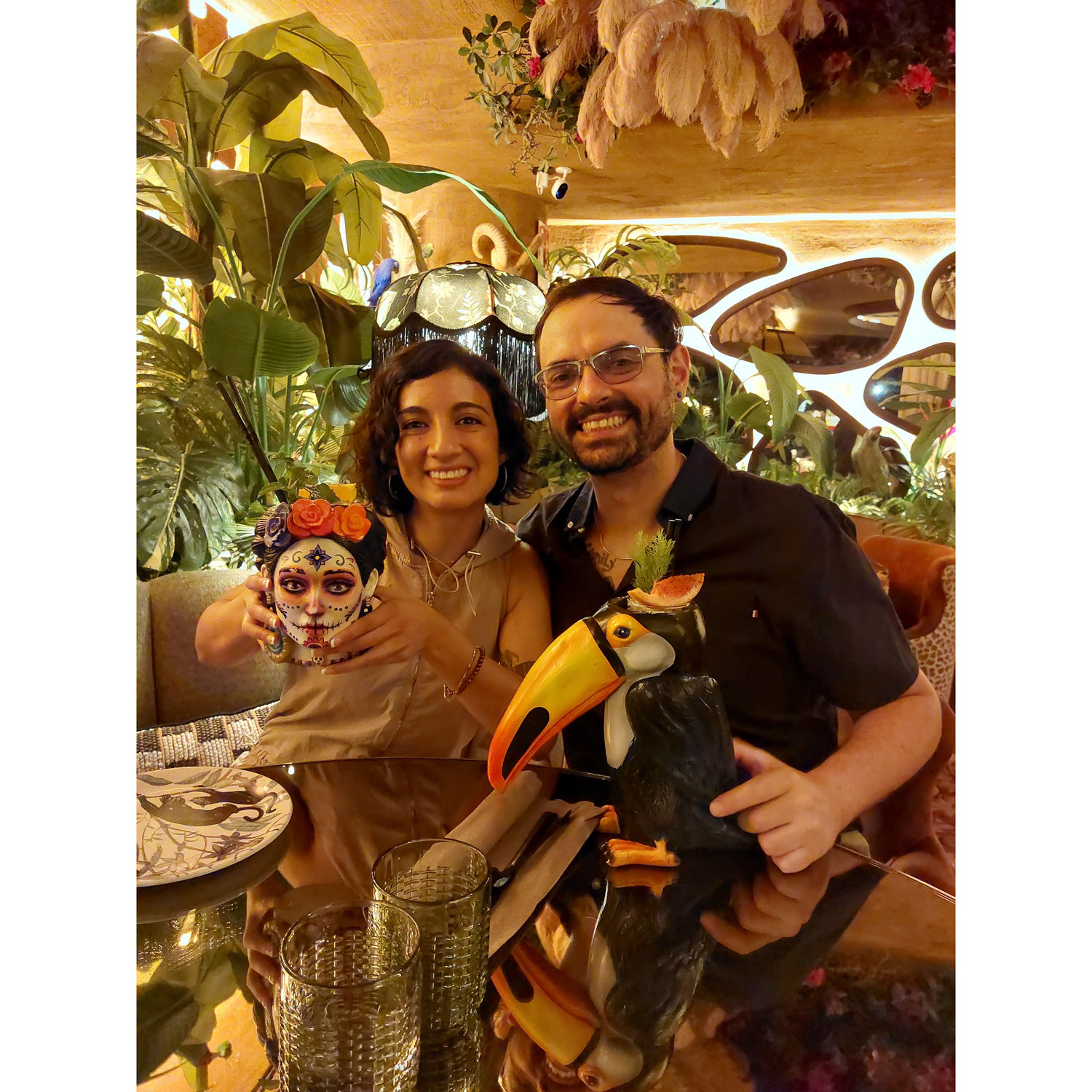 Date night and cocktails at a fancy restaurant in Madrid.