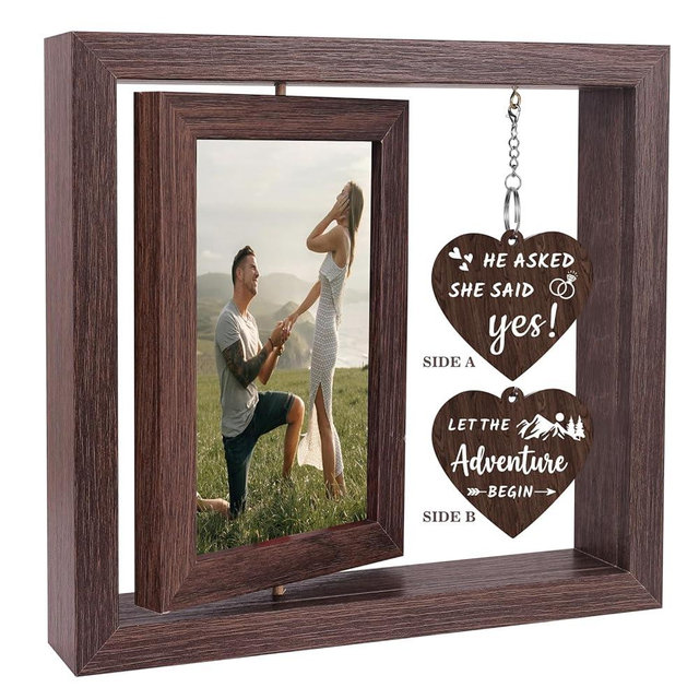 Boiveco He Asked She Said Yes - Let the Adventure Begin Picture Frame Engagement Gifts for Couples Newly Engaged Gift for Him Her, Bride to Be Gifts Engagement Fiance Gift for Women, Display Two 4x6 Photos