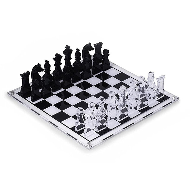Designer Chess Set - Luxurious and Modern Acrylic Chess Set, 14" x 14" , King Measures 4", Modern Tabletop Game, Coffee Table Decor