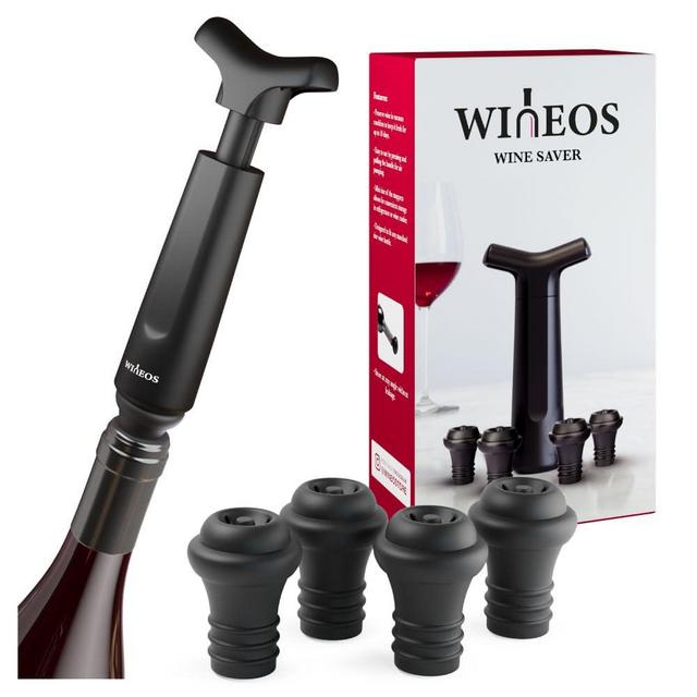 Wineos Wine Saver Pump, Includes Wine Preserver And 4 Wine Stoppers For Wine Bottles, Save Your Wine Up To 10 Days.