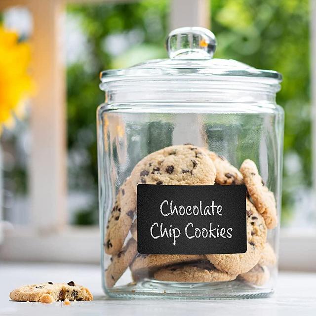 Glass Canister for Kitchen Counter + Labels & Marker - Glass Cookie Jar with Airtight Lids - Food Storage Containers with Lids Airtight for Pantry - Flour, Sugar, Coffee, Cookies, etc.
