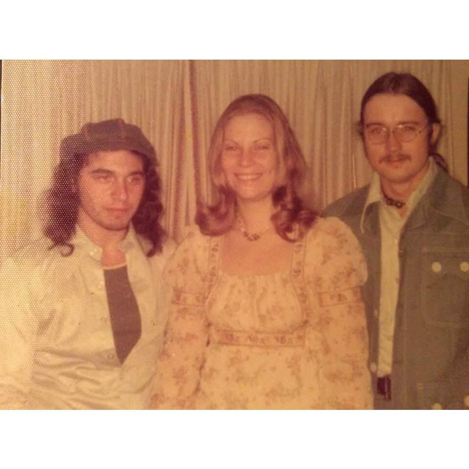 Mike (the long haired hippie) with Hap & Deb Patterson. 1975
