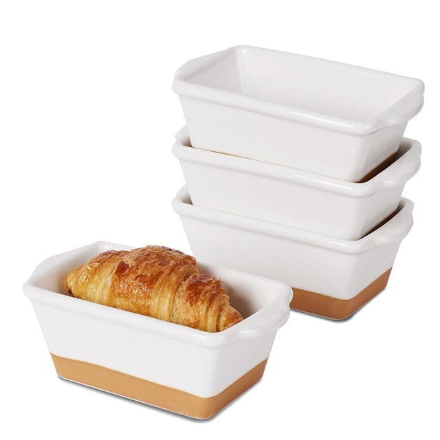 GDCZ Mini Ceramics Loaf Pan Set, Set of 4 Individual Stackable Baking Bread Pan, Multifunctional Loaf Pan for Kitchen Non Stick, 6.2 Inch
