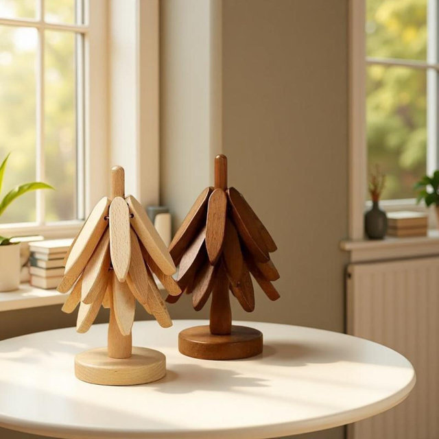 Tree Design Bamboo Wooden Trivet Heat Resistant Pot Holder Decorative Table Mat Coaster for Hot Pots Plates