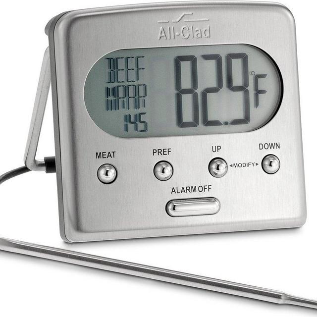 All-Clad T223 Stainless Steel Oven Probe Thermometer with Blue LCD, Silver - 8701003759