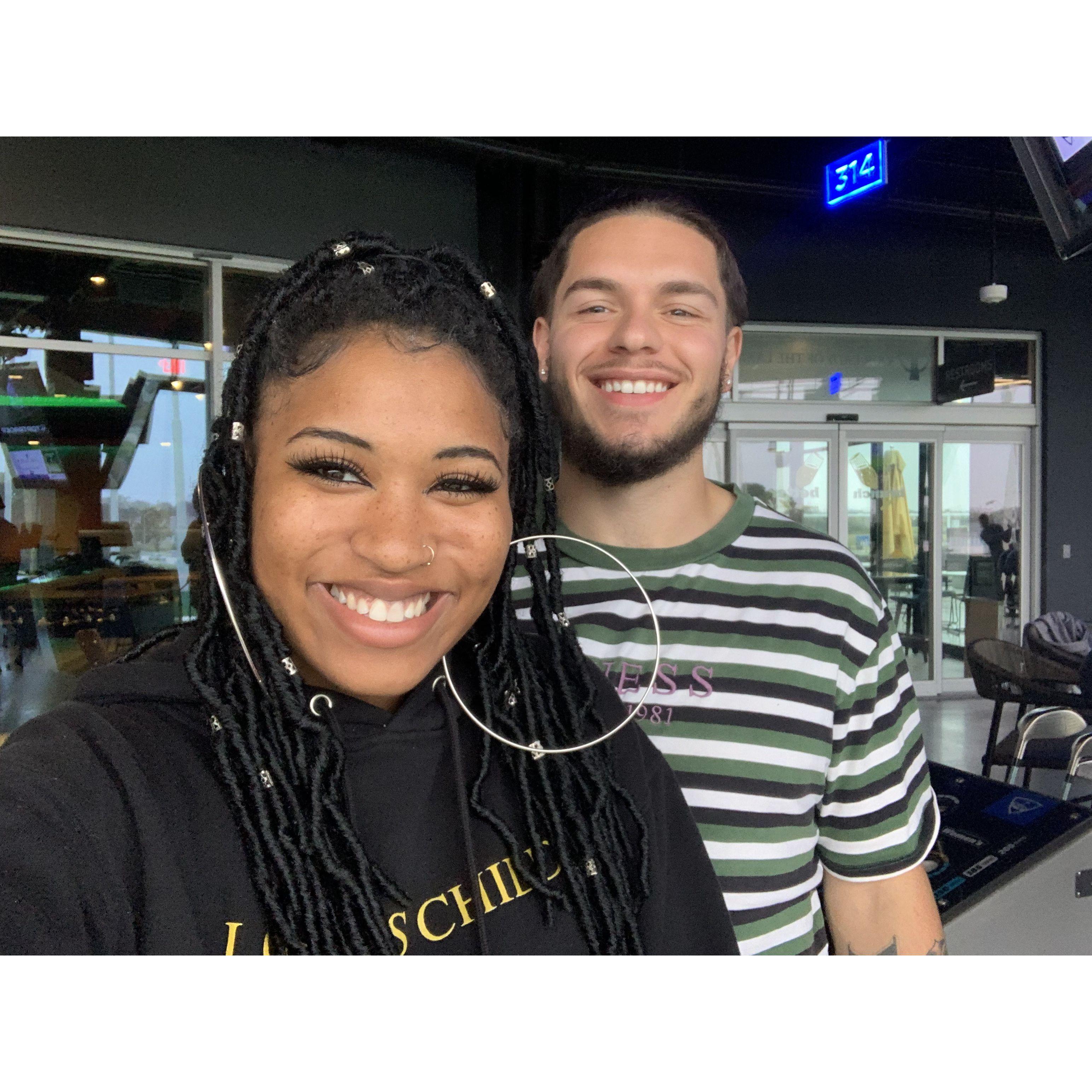 Took Joy to Top Golf for the first time for a date night! I got SMOKED….