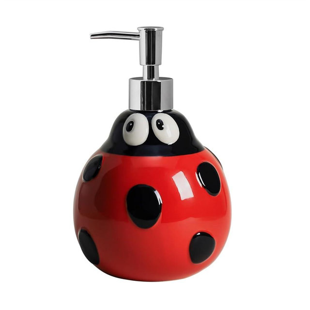 Colias Wing Ceramic Ladybug Shaped Soap Dispenser with Plastic Pump, Refillable Lotion Soap Bottle, Lotion Bottle, Hand Soap Dispenser, Home Decoration