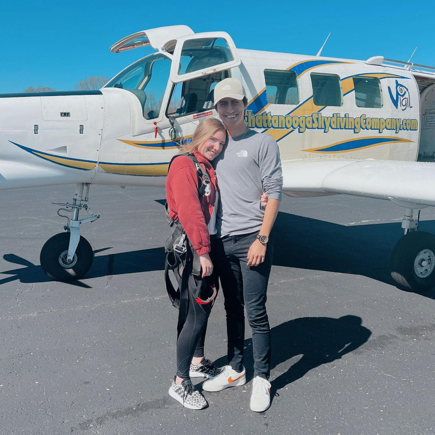 One of us likes to skydive, the other one likes the ground;)