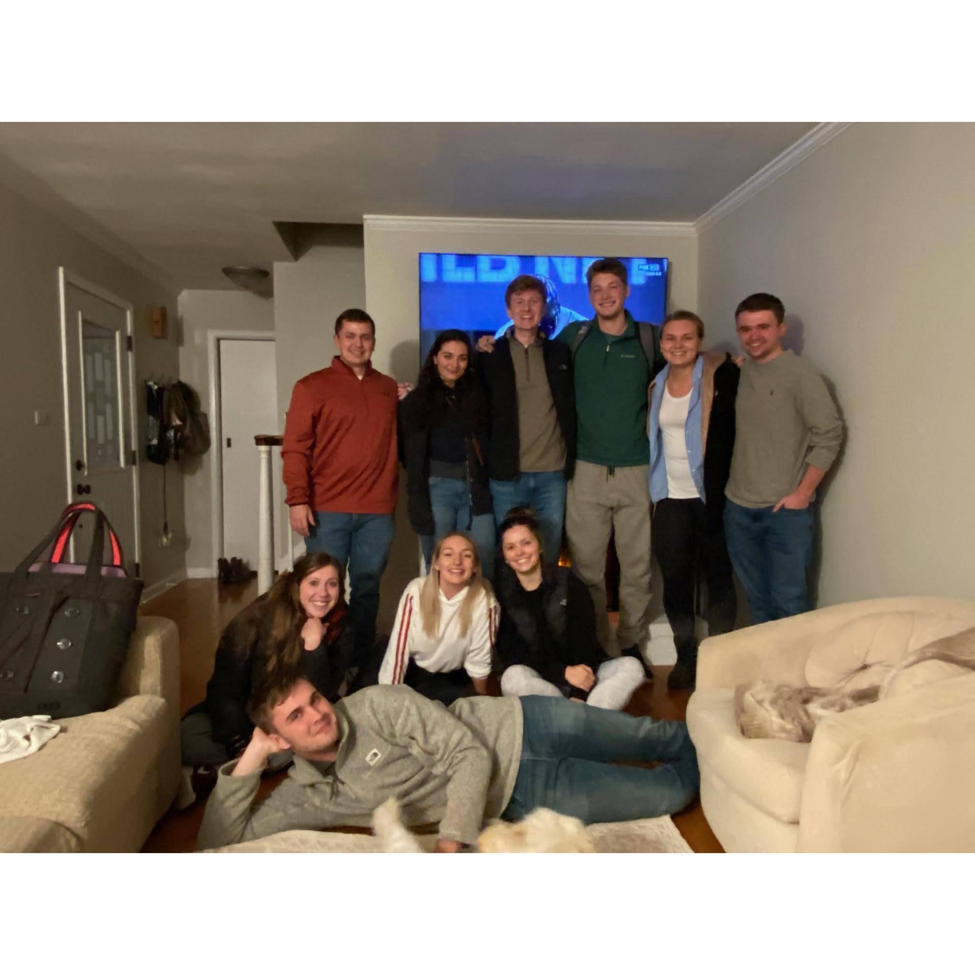 The very first photo we are in together, our class finally meeting during COVID to watch The Bachelorette together.