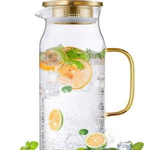 68 oz Gold Glass Pitcher with Lid and Handle