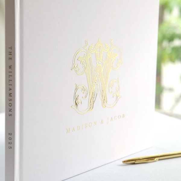 Guest Book Wedding Foil Personalized Album Polaroid Scrapbook Alternative Dusty Blue Monogram Bride Keepsake Heirloom | Design Vintage Vine - Etsy