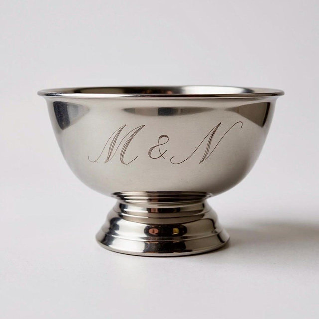 Traditional Paul Revere Style Silver Bowl Custom Engraved Small and Large Silver Plated Shiny Bowl Non Tarnish Silver Trophy Cup Candy Bowl