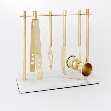 Deco Barware, Bar Tools with Stand, Brass + Marble