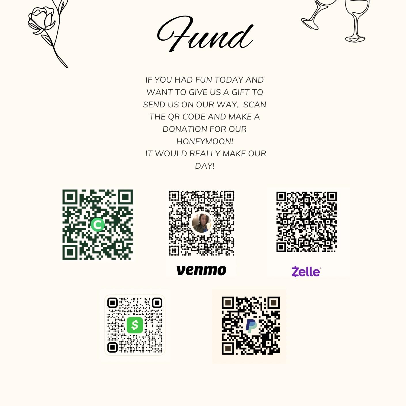 Here are the QR codes for our honeymoon fund! Thanks for giving❤️