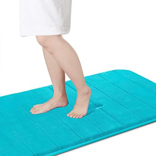 Yimobra Memory Foam Bath Mat Rug, 24 x 17 Inches, Comfortable, Soft, Super Water Absorption, Machine Wash, Non-Slip, Thick, Easier to Dry for Bathroom Floor Rugs, Lake Blue