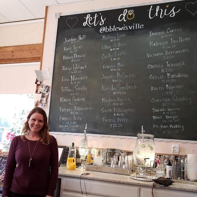 Wedding dress shopping (my name is on the board)!