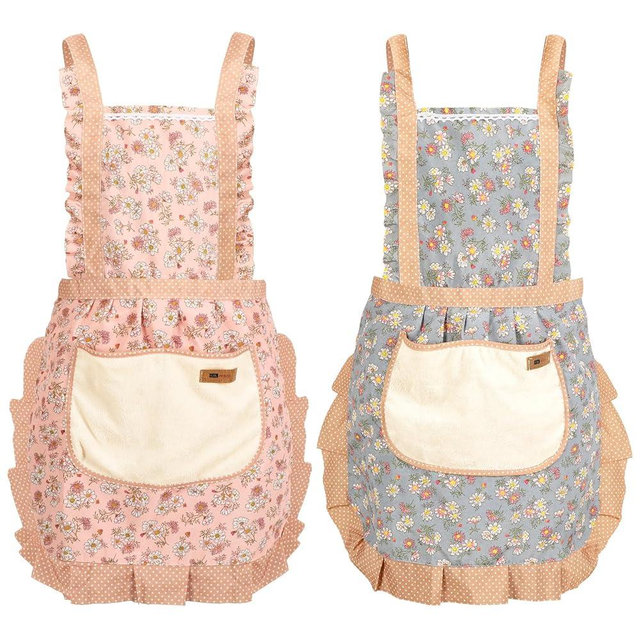 AUGSUN 2Pcs Women Aprons with Pockets, Girls Floral Apron with Big Pocket Baking Soft Chef Aprons for Kitchen Cooking Baking