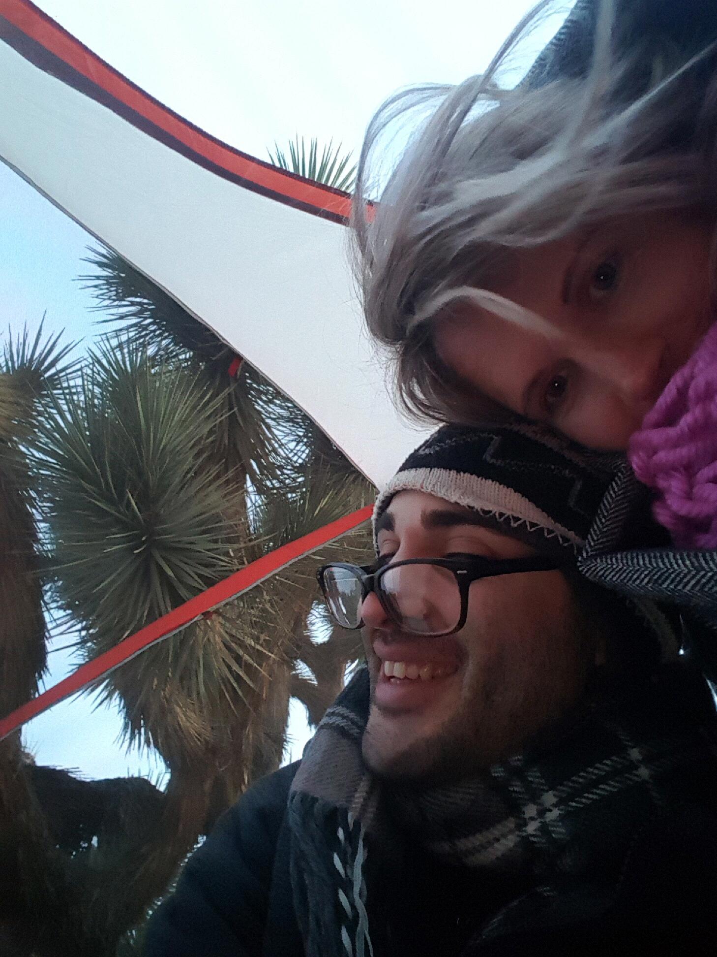 Camping in Joshua Tree - this was the night it snowed on our sleeping bags.