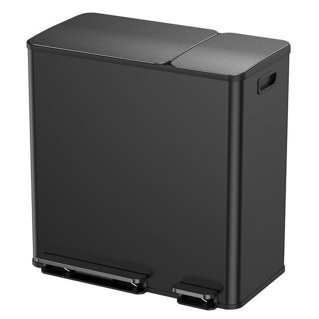 Lovewind Double Trash Can Kitchen, 13+5.5 Gallon Stainless Steel Dual Trash and Recycle Bin Combo with Silent Close Lid, Heavy-Duty Foot Pedal, Easy to Clean Garbage Can for Large Families, Black