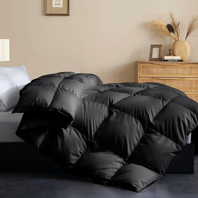 Cosybay King Size Feather Down Fiber Comforter - All Season Black 100% Cotton Duvet Insert - Luxury Medium Warmth Hotel Bedding Comforter, Fluffy and Cozy -King 106 x 90 Inch