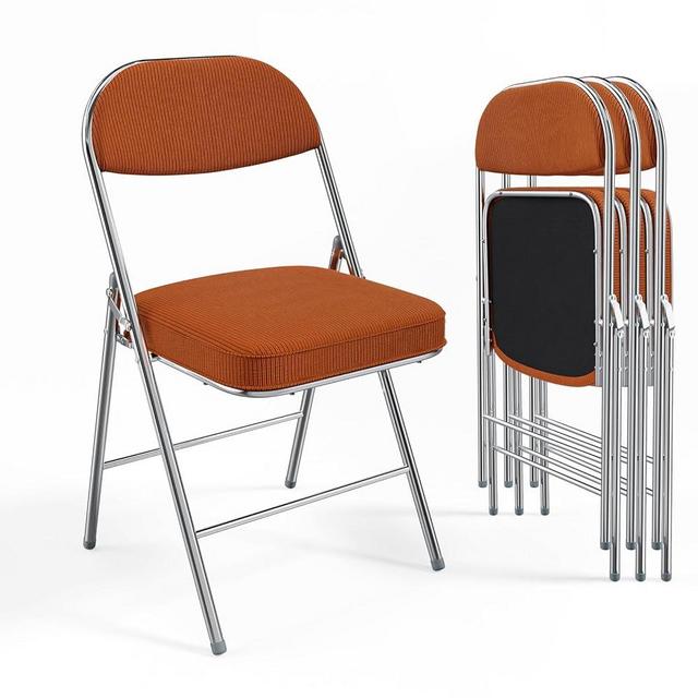 VINGLI 4 Pack Folding Chairs with Padded Seat & Backrest, Metal Frame, Durable Corduroy Fabric, 350 lbs Capacity, Set of 4, Orange – Ideal for Weddings, Parties, Office Events