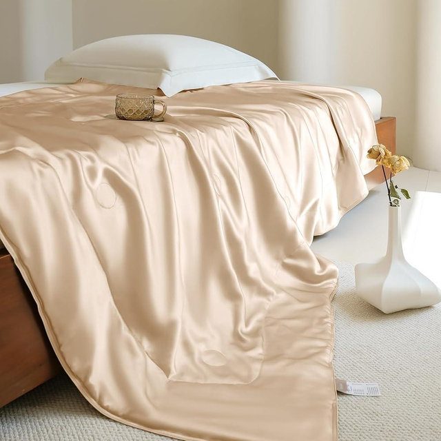 THXSILK Silk Blanket, 100% Muberrry Silk Cooling Throw, Soft and Lightweight Blanket for Bedroom, Sofa, Travel, All-Season (Champagne, 53"x70")