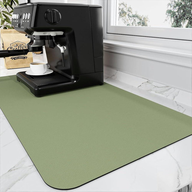 HotLive Coffee Mat-Coffee Bar Mat for Countertops | Accessories Fit Under Maker Espresso Machine Absorbent Hide Stain Rubber Backed Dish Drying Kitchen Counter 16''x24'',Green