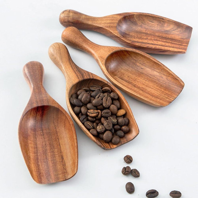 Big Wooden Scoop Shovel, 4PCS Large Coffee Scoops for Ground coffee, Acacia Wood Bean Salt Spoons, Wooden Scoops for Jars Canisters, Kitchen Scoops for Flour Laundry Scoop Multi-purpose