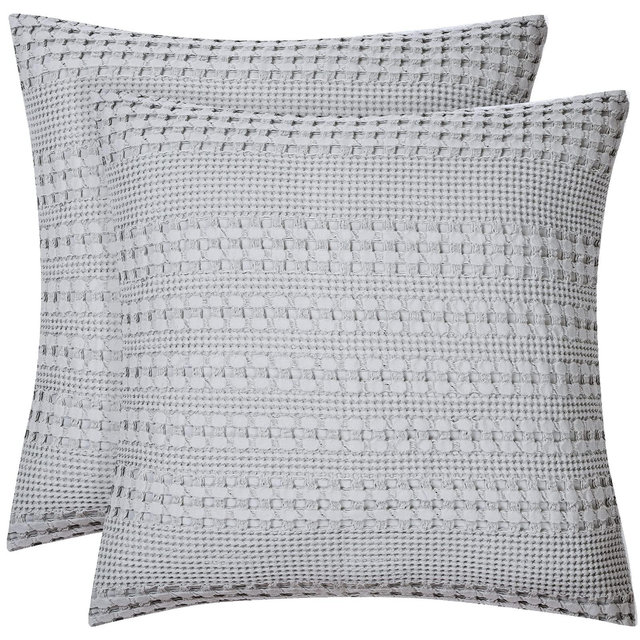 PHF 100% Cotton Waffle Weave Euro Shams 26" x 26", 2 Pack Elegant Home Decorative Euro Throw Pillow Covers for Bed Couch Sofa, Light Grey