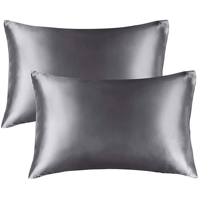 BEDELITE Satin Pillowcase for Hair and Skin, Queen Pillow Cases Set of 2 Pack Super Soft Silky Dark Grey Pillow Case with Envelope Closure (20x30 Inches)